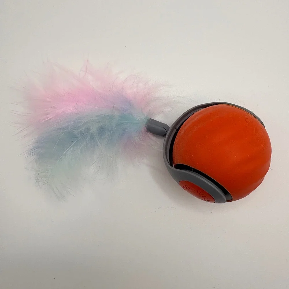 Petgravity Interactive Rolling Ball Cat Toy Feather Worm Attachment TESTED WORKS